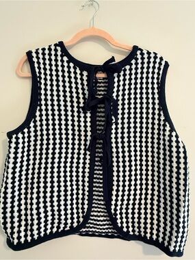 Women’s Navy Blue and White Crochet Vest Dress